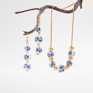 Set di Collane in Stile Retrò Cinese con Perline, Moda Europea e Americana, Catena in Metallo con Ceramica Geometrica Blu e Bianca - Product Image 3