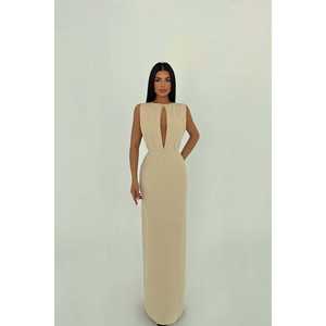 Robe Himari beige pour femme, décontractée, modeste et tendance, design sans bretelles, pour les fêtes et les événements, taille XS avec logo personnalisé - Product Image 5