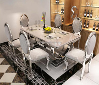 Offre Spéciale : Ensemble de Table à Manger en Acier Inoxydable Argenté avec 6, 8 ou 10 Chaises, Table de Luxe avec Plateau en Marbre pour Salle à Manger, Cuisine ou Restaurant