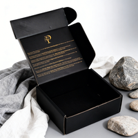 Boîte d'expédition personnalisée en carton ondulé robuste noir mat carrée avec rabat supérieur pour l'e-commerce, impression personnalisée pour l'emballage de produits de soins personnels et de cadeaux