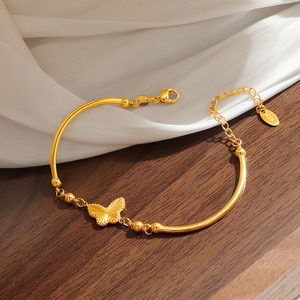 Bracciale a catena con ciondolo a farfalla in acciaio inossidabile placcato oro, stile coreano, alla moda, per donna, Quake E-commerce - Product Image 3
