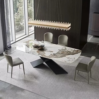 Table à manger rectangulaire moderne de luxe en pierre frittée avec base en X, ensemble de 6 chaises de salle à manger réglables, mobilier de salle à manger