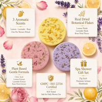 Tabletas Efervescentes Artesanales para Ducha, 3 Unidades Cada Una, con Limón, Lavanda y Rosa, Flores Secas Botánicas, Relajantes, Aromáticas e Hidratantes, Set de Regalo