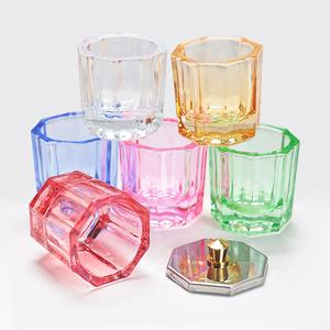WLNAILS - Vaso Pequeño Ecológico de Vidrio <span class=keywords><strong>y</strong></span> Acero Inoxidable con Tapa Octogonal para Arte de Uñas, Mezclador Especial para Esmalte de Uñas Líquido - Product Image 1