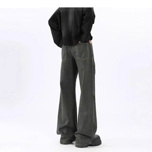 Jean large rétro bleu en denim tissé pour homme – Hiver, style urbain, taille mi-haute, respirant, séchage rapide, délavé, effet vieilli, <span class=keywords><strong>rivets</strong></span> - Product Image 4