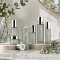 Bouteille pompe à lotion avec capuchon argenté brillant couleurs personnalisées, pot de crème pour le visage dépoli 50g 30ml 40ml 50ml 60ml 100ml 120ml, emballage cosmétique