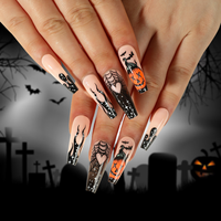 Faux ongles à presser pour Halloween, design toile d'araignée fantôme, personnalisables, pour femmes, pour fête d'Halloween