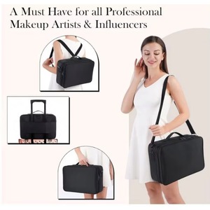 Échantillon gratuit : Grande trousse de maquillage, trousse de toilette, boîte à cosmétiques en tissu Oxford, boîte de rangement pour cosmétiques avec 2 couches et bandoulière en Y. - Product Image 2