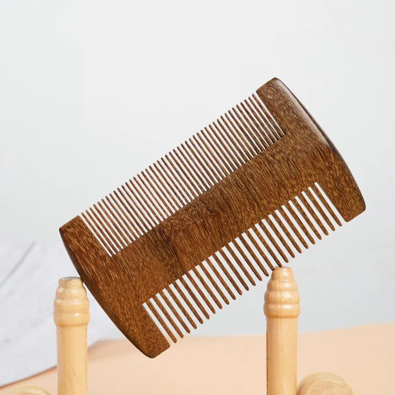 Расческа для бороды премиум-класса с натуральными сандаловыми деревянными усами для волос двойного действия, набор для ухода за зубами для мужчин, масло и бальзам