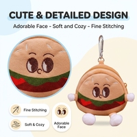 Porte-monnaie en peluche Hamburger mignon, porte-clés, pochette zippée, breloque de sac en peluche, portefeuille en peluche doux, personnalisable OEM, vente en gros