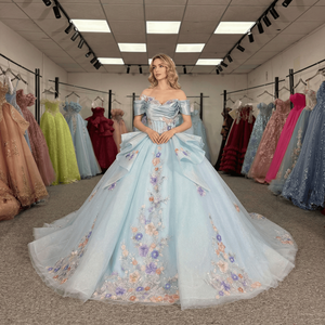 Robes de Quinceañera bleu clair Dy6936 avec appliques en dentelle, robe à fleurs, épaules dénudées, Vestidos De 15 Anos Jancember - Product Image 1