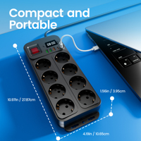 Multiprise 14 en 1, 8 prises AC, 3 ports USB, 2 ports USB-C, horloge, protection contre les surcharges, rallonge de prise pour la maison et le bureau