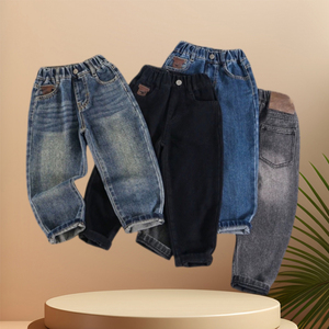 Jean en denim de coton pour enfants, coupe large et décontractée, avec poches et broderies, couleurs bleu, gris, noir – Grande Vente - Product Image 3