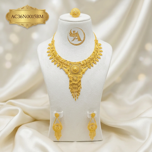Luxury Ethiopian Women's Classic Gold-Plated Jewelry Set with Floral Pattern Box Chain Made From Brass for Weddings and Parties - Product Image 1