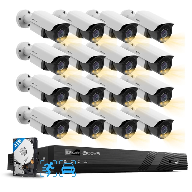 4COVR 16-Channel 4K AI Security Camera System 16x 8Mp PoE IP AI 2-Way Audio Hybrid Light Colorvu Full Set CCTV PoE NVR Kit