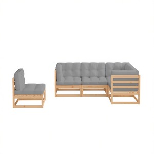 Ensemble de salon de jardin en pin naturel avec coussins gris, 4 places, mobilier d'extérieur, style scandinave - Product Image 1