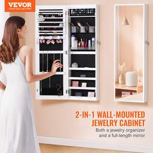 White 42.52in Lockable Door or Wall-Mounted Armoire Mirror <b>Jewelry</b> <b>Cabinet</b> - Product Image 2