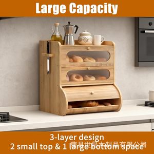 Wooden Bread Box With Lid Rectangle Shape Solid Color Magnetic Lock For <b>Kitchen</b> Storage - Product Image 2