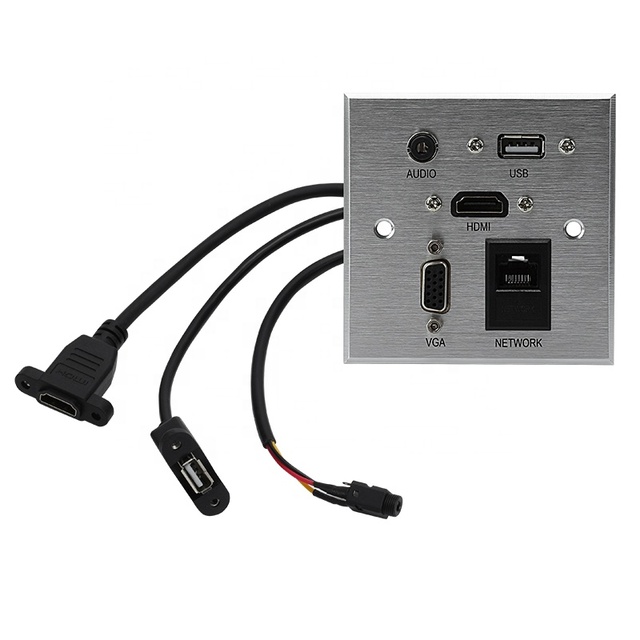 86 Type Aluminium Alloy HD VGA USB 3.5MM Audio CAT5 Network Cable Female Metal Socket Wall Plate