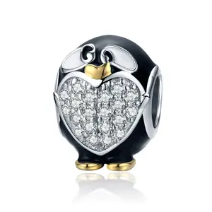 Dijes de pingüino de diseño para fabricación de joyas, pulsera de Panda de Plata de Ley 925, colgante de Animal