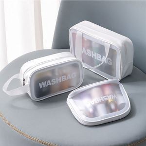 Trousse de toilette étanche en PVC avec logo personnalisé, trousse de maquillage pour femmes, sacs de cosmétiques transparents de voyage pour filles roses - Product Image 3