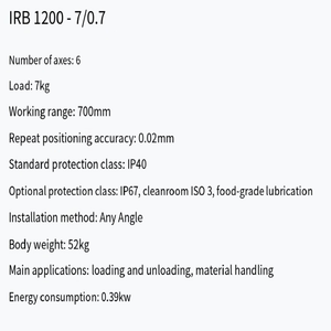 หุ่นยนต์อุตสาหกรรม IRB1200-7/0.7  6 แกน รับน้ำหนักได้ 7 กก. ระยะการทำงาน 700 มม. - Product Image 3