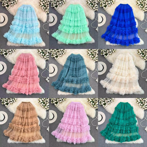 Nuova Gonna a Mezza Lunghezza con Fiocco e Inserti, Estiva, a Vita Alta, Sottile, a Trapezio, Stile Balletto, Soffice e Voluminosa, a Strati, All'ingrosso - Product Image 1