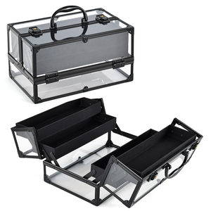 Clear Acrylic <b>Makeup</b> Train Case Aluminum Frame Portable Artist Cosmetic Storage <b>Box</b> with Foldable Trays Travel Nail Organizer - Product Image 1