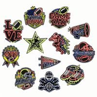 Patch Bordir Kain Baru Bertema Hari Pertandingan Sepak Bola Amerika dengan Aksen Garis Neon untuk Menghias Pakaian, Topi, dan Tas