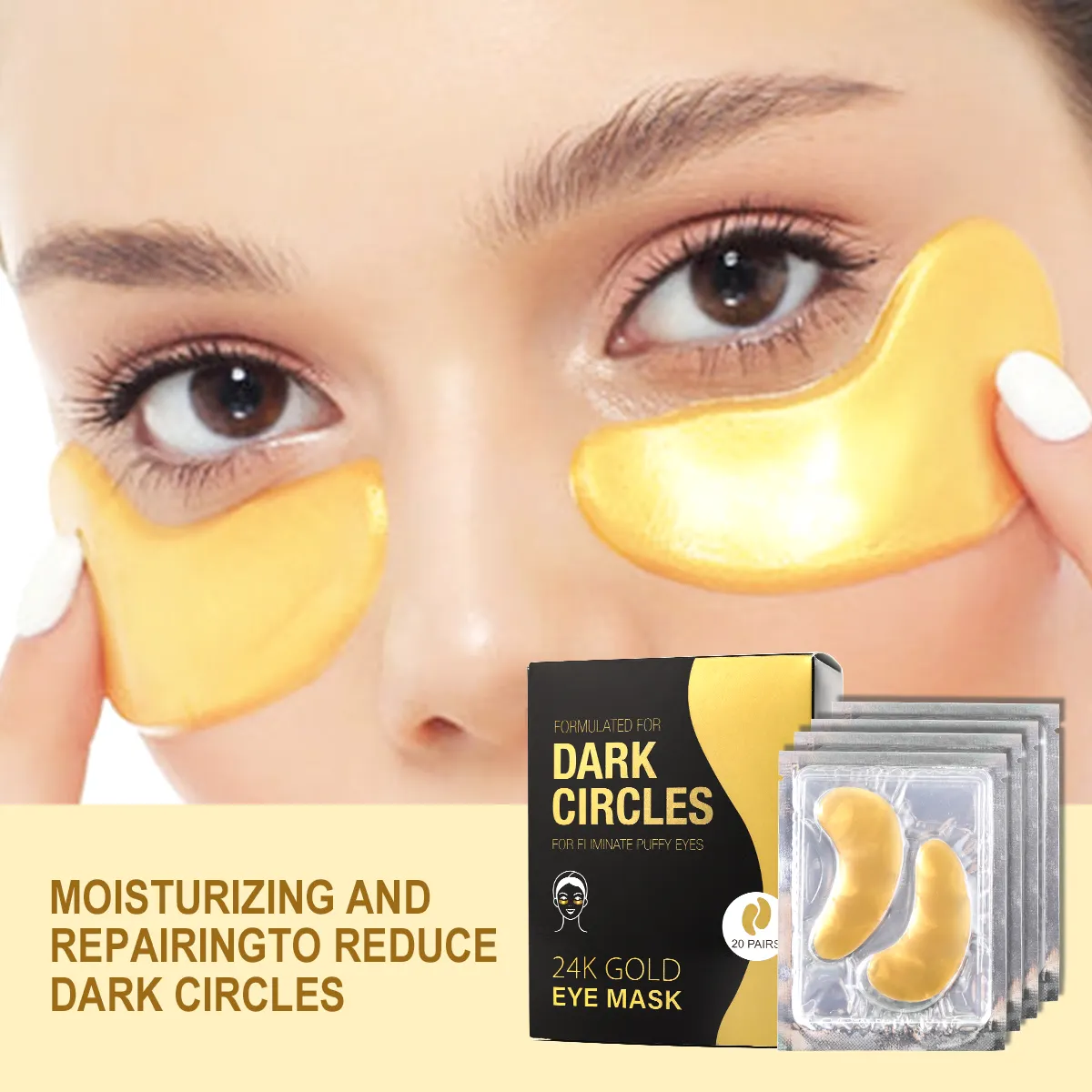 Biologische 24K Gold Eye Patches Masker Gezwollen Ogen En Donkere Kringen Behandelingen Verminderen Rimpels