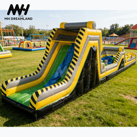 Parcours d'obstacles gonflable toxique de 80 pieds, défi sportif, boule de course, grand toboggan gonflable combiné, extérieur, à vendre