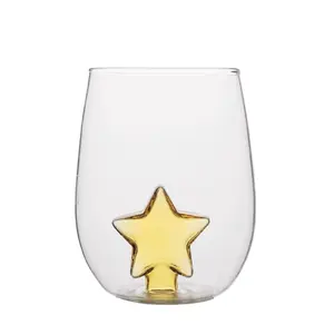 Customized Star Sticked Bottom In Glass Mug 450 ML Coffee Cup Creative Glass Cup Decorated