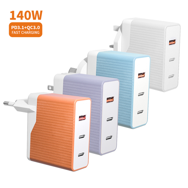 140W 3-Port GaN Wall Charger PD Charging Adapter USB C Home Travel Cell Phone Fast Charger