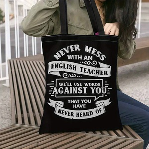 Bolsa de compras con estampado: "Advertencia para profesores de inglés: No te metas con nosotros. Lucharemos contra ti con palabras que <span class=keywords><strong>nunca</strong></span> hayas oído antes" - Product Image 2