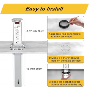 100mm隠しキッチンカウンター油圧プルポップアップUSパワーアウトレットタワーUSB電源ソケット卓上ワイヤレス充電ソケット - Product Image 2