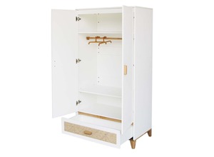 <span class=keywords><strong>Armoire</strong></span> pour bébé et enfant de style scandinave-bohème blanche avec 2 portes et 1 tiroir avec poignée en bois, pieds effilés, tiroir en <span class=keywords><strong>rotin</strong></span> - Product Image 4