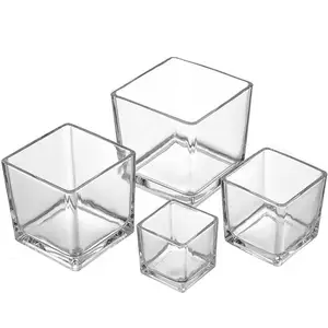 Square DIY Empty Aroma Candle Jar Homemade Birthday Gifts Crystal Candle Holder Ornaments Transparent Glass Cups