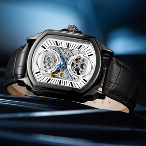 Reloj de pulsera cuadrado analógico luminoso esqueleto hombres reloj mecánico correa de cuero deportivo reloj automático de negocios para hombres - Product Image 6