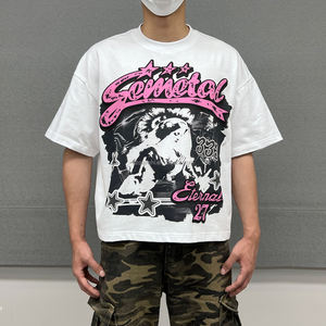 Özel t Shirt Hommes dökmek yüksek kalite % 100% pamuk erkekler kırpılmış t Shirt üreticisi baskılı boy Boxy grafik T-shirt - Product Image 1