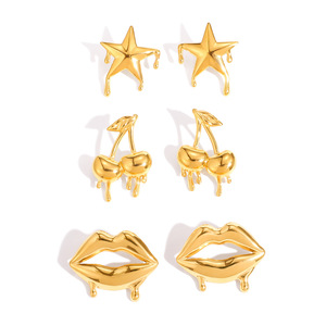 Pendientes de botón Lava Food de aleación de zinc con forma de labios dorados, joyería para fiesta - Product Image 5