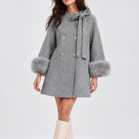 Manteau élégant pour femme Hiver Automne 2026, avec poignets en fourrure de renard double face, en mélange de laine épais et chaud, respirant, en stock