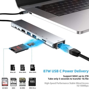 Hub USB C multipuerto <span class=keywords><strong>8</strong></span> en 1 con Ethernet RJ45, 4K HDTV, PD 100W, ranura para tarjetas SD/TF, USB 3.0, estación de acoplamiento tipo C para MacBook y <span class=keywords><strong>Surface</strong></span> - Product Image 6