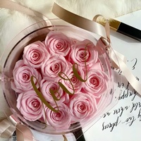 Kotak Bunga Mawar Awet Bentuk Hati dari Plastik Transparan, Kotak Akrilik Mawar Awet Tahan Lama, Rak Display Emas Rose