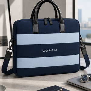 Wholesale Custom men Business Briefcase Laptop <b>Bag</b> Striped Fabric Handbag Large Capacity Office Work Shoulder <b>Bag</b> with PU Handle - Product Image 1