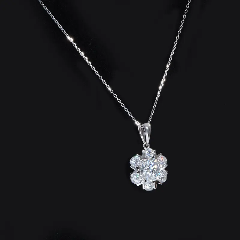 1 карат Романтический Снежный Цветок Муассанит винтажные серебряные 925 ювелирные изделия ожерелье Подвеска Серебряное светящееся ожерелье