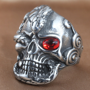 <b>Skull</b> <b>Ring</b> Men's Titanium Steel Red Eye Punk Style Fashion Jewelry Gift Geometric Design 213040 - Product Image 1