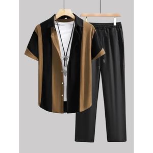 Casual gestreept shirt met korte mouwen en lange broek Herenkleding 2-delige set Sehe Fashion - Product Image 6