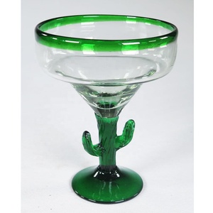Vaso de <span class=keywords><strong>Margarita</strong></span> Mexicano de 320 ml con Diseño Único de Cactus, Borde Verde, Apto para Lavavajillas, Reciclable, Personalizado, Soplado a Mano - Product Image 2