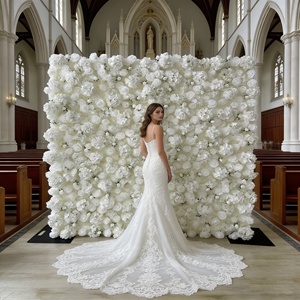 Mur de fleurs artificielles 3D en soie blanche, fait main, imperméable, décoration de mariage moderne pour mur de balcon, vente chaude - Product Image 1