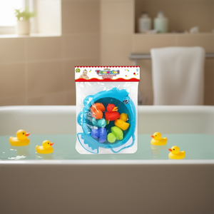 Juego de juguetes de baño Tenerini con patitos de goma coloridos en cubo para niños 24x27cm - Product Image 2